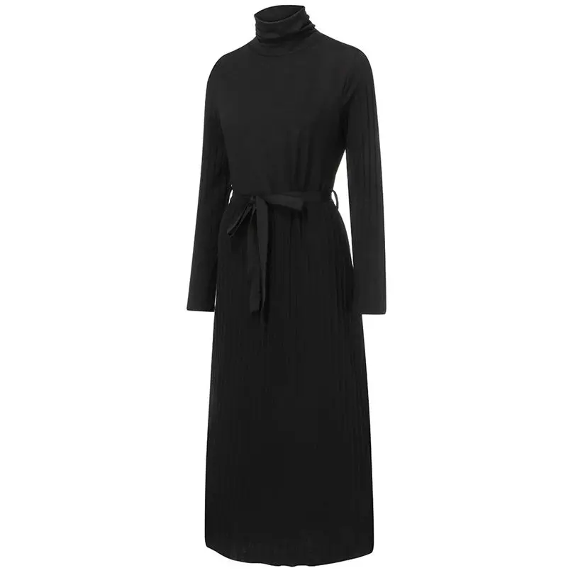 Fashion Women Turtleneck Winter Dresses 2019 Slim Casual Long Sleeves Dress Solid Color Swing Party Dress Vestidos платье 3Y26 (8)