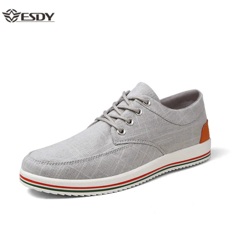 

2019 Summer Canvas Men's Shoes Business Soft Casual Shoes Comfortable Breathable Lace-up Men Flat Shoes Big Size Loafers