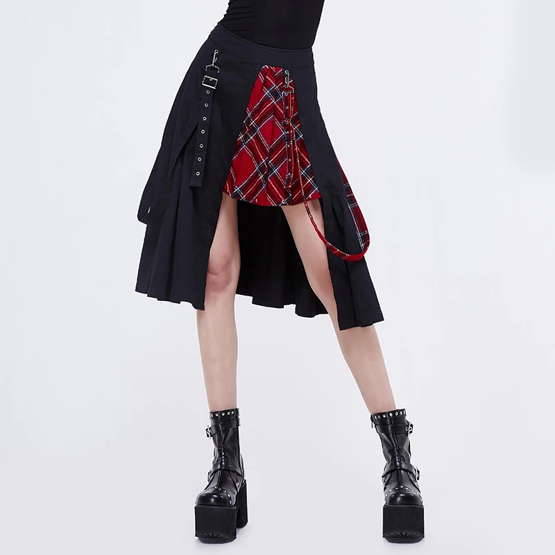 Duivel Mode Vrouwen Steampunk Zwart Rood Plaid Rok Gothic Punk Rock Casual Daily Rok Duivel Mode Vrouwen Steampunk Zwart Rood Plaid Rok Gothic Punk Rock Casual Daily Rok