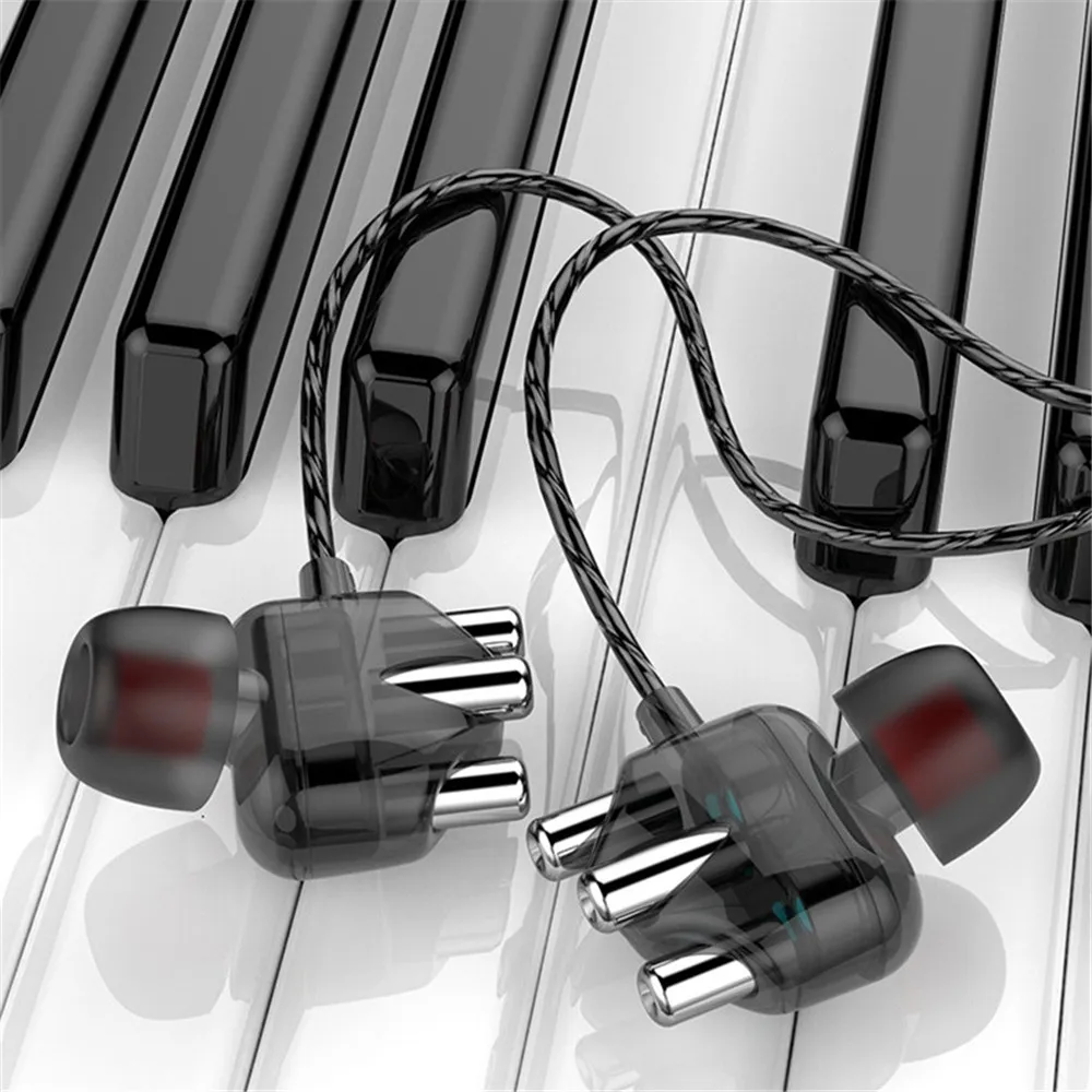 

New Transparent Double Dynamic Headsets with Microphone 3.5mm In-Ear Wire Control Volume Wired Earphone