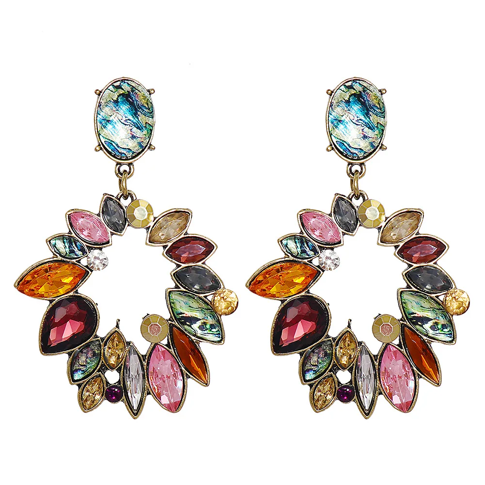 

Round Retro Women Drop Earrings Fashion Luxury Rhinestone Unique Lady Dangle Earrings Multicolor Jewelry Accessories Gift HT050