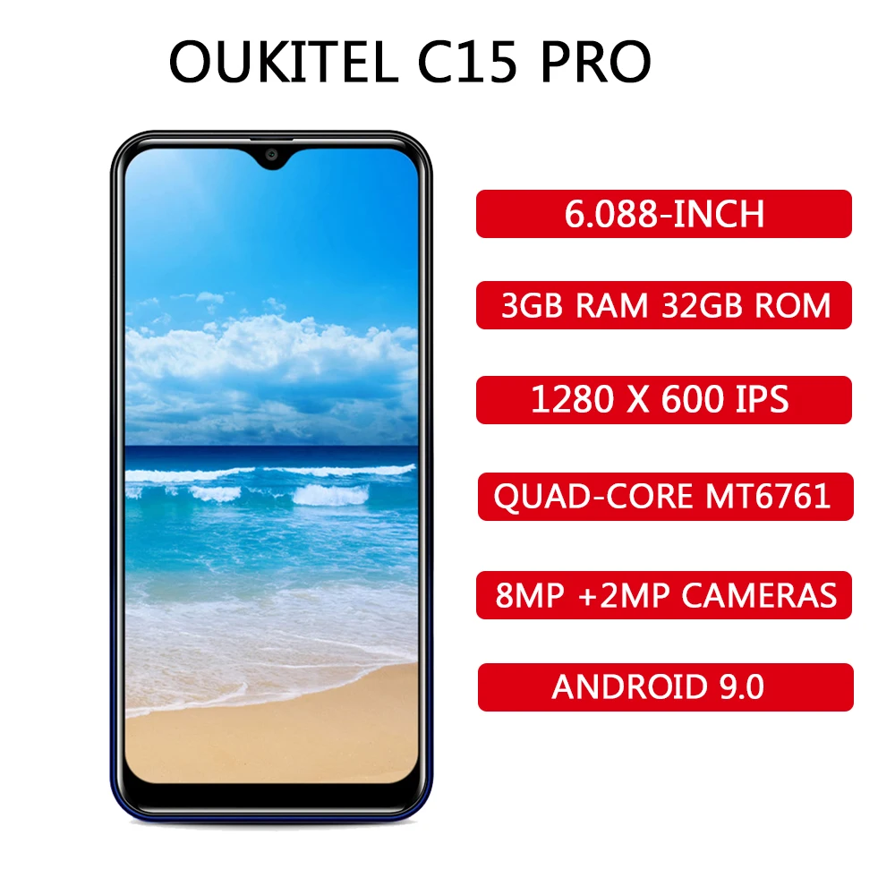  OUKITEL C15 Pro 4G 6.1 inch Smartphone 1280 x 600 IPS Quad-core Callphone Dual Rear Cameras 3GB RAM