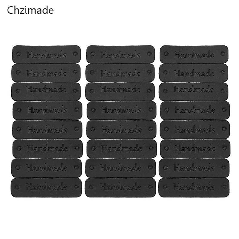 Black Chzimate 24 шт. ручной работы из искусственной кожи этикетки бирки два отверстия для одежды сумки Швейные DIY материалы - Цвет: Black