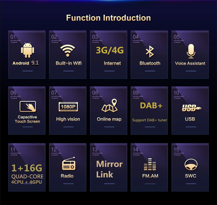  For Android 9.1 Quad-core RAM 1GB ROM 16GB 9'' Car Stereo Radio GPS WIFI 3G 4G BT DAB Mirror Link O
