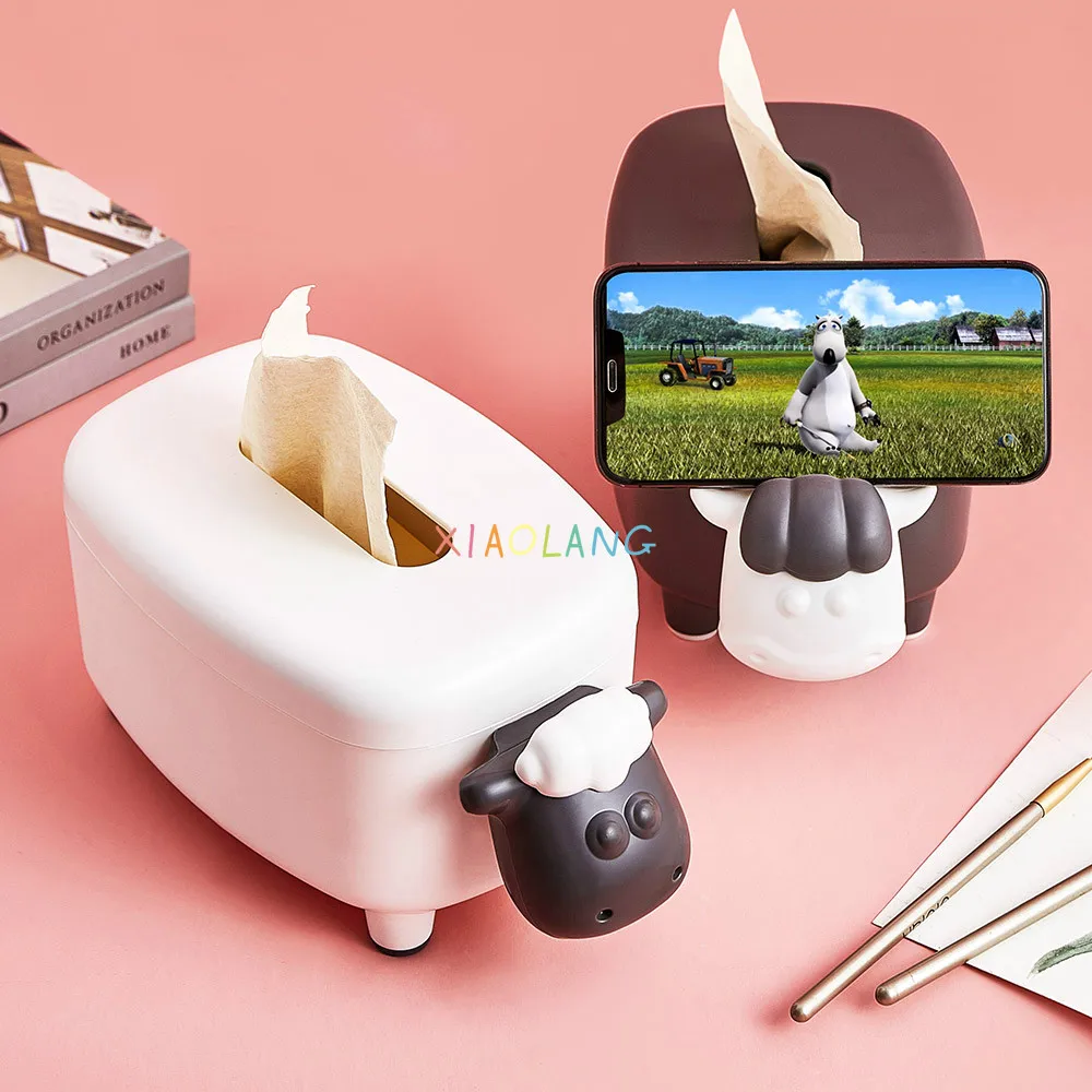 

Multi Purpose Animal Plastic Childlike Household Tissue Box Phone Holder Modern Home Decoration Creative Sheep Tissue Holder
