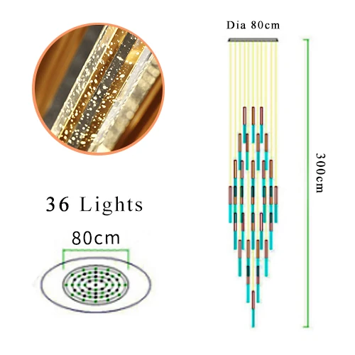 D80 H300cm 36 lights Люстры Светодиодный подвесной светильник Лофт лестница кристальная висящая лампа Скандинавское искусств люстра светодиодная - Цвет абажура: D80 H300cm 36 lights