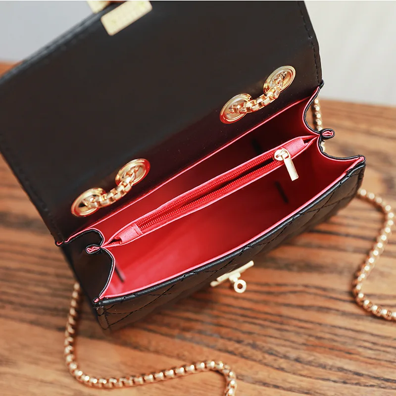 

New Style Korean-style Trend Rhombus Chain Square Sling Bag Graceful Fashion Lock Shoulder WOMEN'S Bag