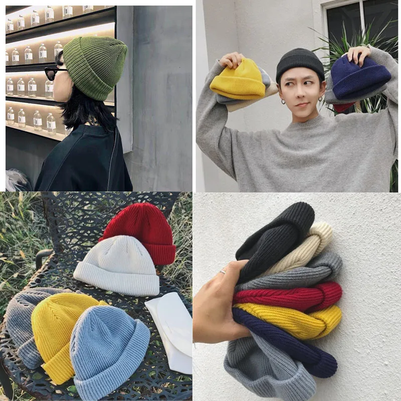 

Winter Hats Solid Hip Hop Beanie Skullcap Street Knitted Hat Soft Women Men Acrylic Unisex Casual Solid Pumpkin Warm Melon Cap