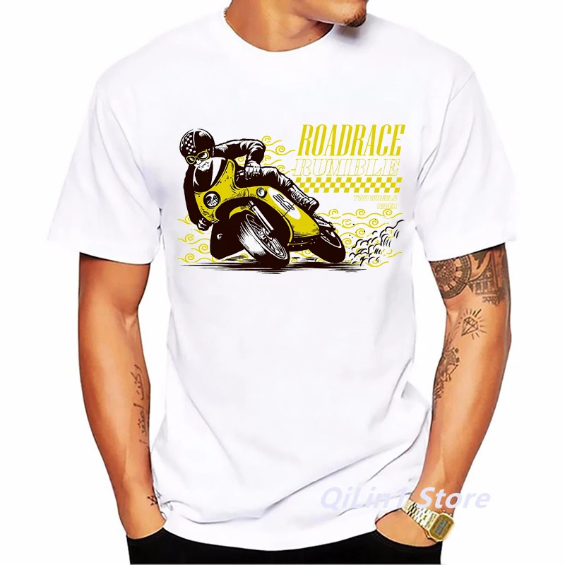 Cafe Racer Motorrad Print Herren Vintage T-Shirt Sommer 2024 Weiß Kurzarm Casual Top 90er Jahre Cool Hip Hop Rock T-Shirt Grafik – Detail 16