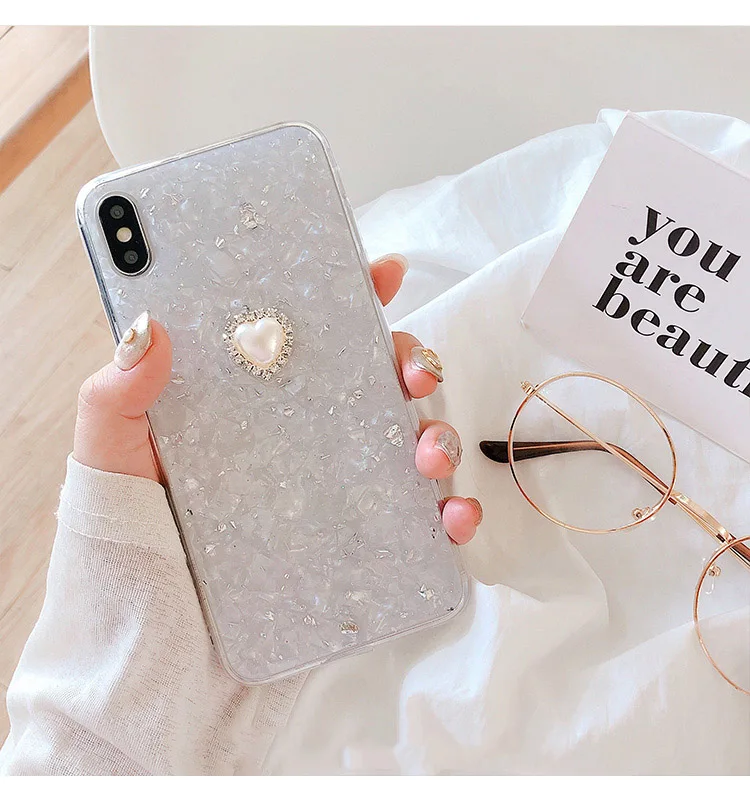 GlamPhoneCase Блеск Любовь, жемчужный чехол для iPhone X XS Max XR Мягкий силиконовый чехол для iPhone 7 8 6 6s Plus чехол