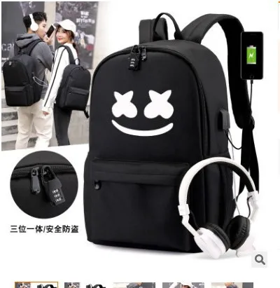 

Electronic Music DJ Smiley Cotton Candy Student Backpack USB School Bag Computer Bag Casual Backpack Candy-Colored MEN'S AND WOM