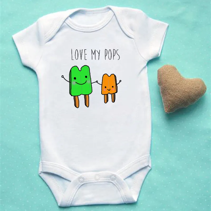 Новинка; Летний комбинезон с надписью «Love My Pop»; хлопковый комбинезон для маленьких мальчиков и девочек; белая одежда с короткими рукавами; Верхняя одежда для новорожденных
