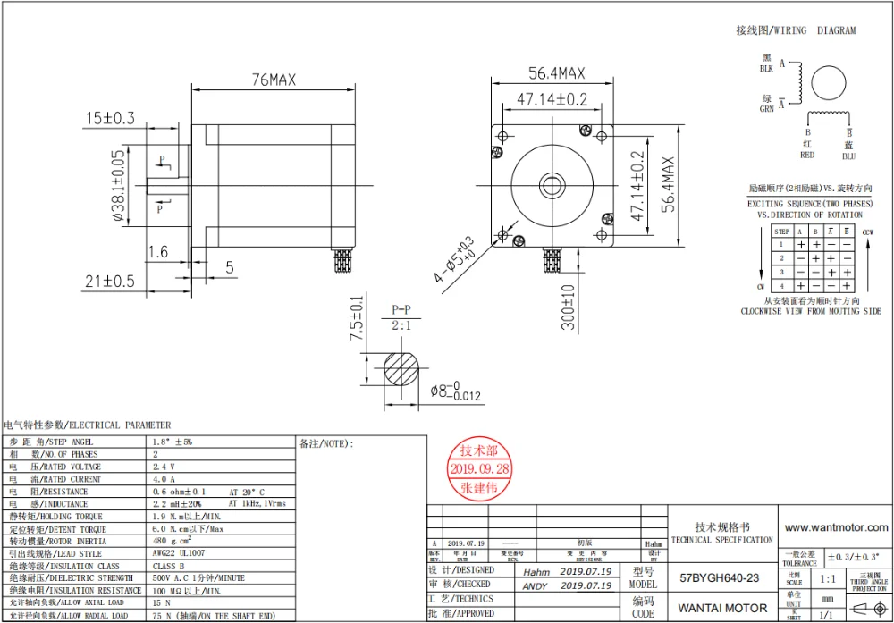 Wantai 4-вывод Nema23 шаговый двигатель 57BYGH640-23 270oz-in 76 мм 4.0A CE ISO по ограничению на использование опасных материалов в производстве фрезерный станок с ЧПУ для резки пены мельница для лазерных принтеров