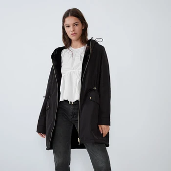 

2019 Fashion Women Za Cotton Clothes Hooded Black Winter New Double-faced Furry Coat Parka Tooling Jacket Casual Loose Unisex