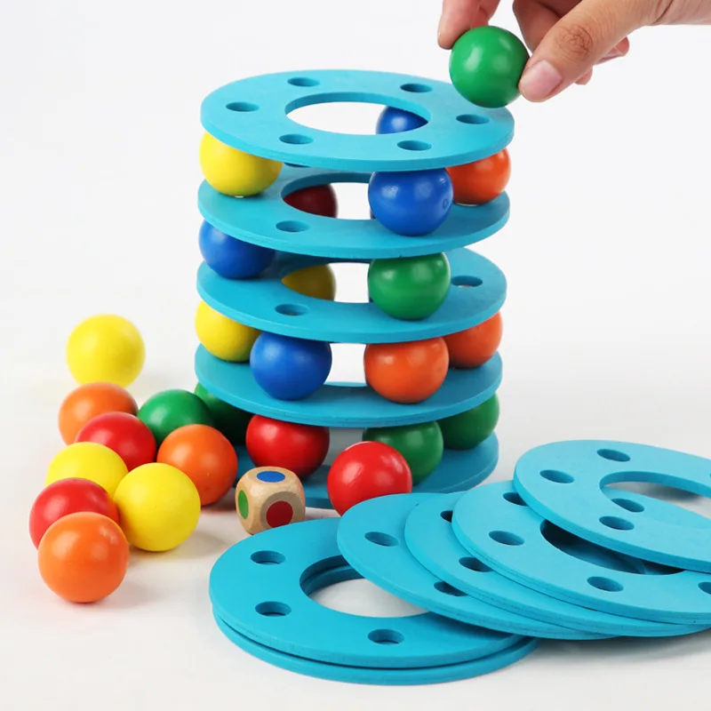 

Rainbow Ball Tower Stacking High Tower Game Young Children Color Recognition Hand-Eye Coordination Training Balance Toy Dominos