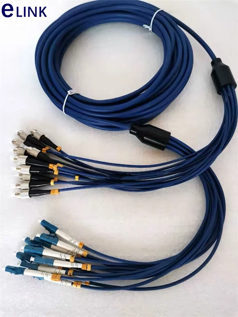 1mtr 12 core Armored patchcord SM SC LC FC ST APC Singlemode 12C fibers Armored fiber optic jumper ftth cable ELINK ftth blue