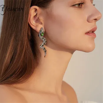 

Hyperbole Geometric Snake Shape Dangle Earrings for Women Bohemia Full Red Rhinestone Crystal Metal Piercing Earring Jewelry
