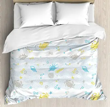 

Crabs Duvet Cover Set Maritime Sea Theme Crabs and Seashells Animals on The Spotted Background Print Decorative 3 Piece Bedding