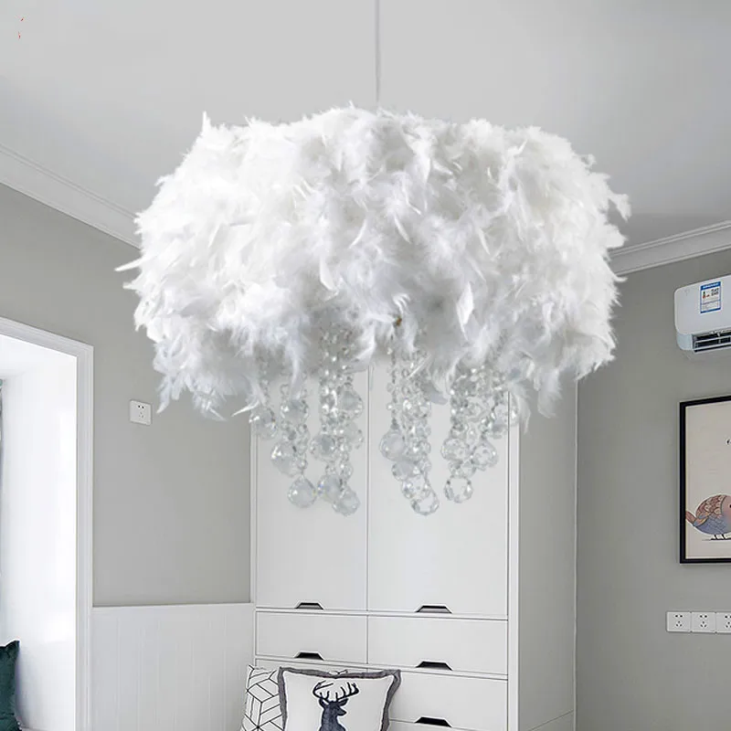 Светодиодная Подвесная лампа с розовыми перьями Е27 для девочек и