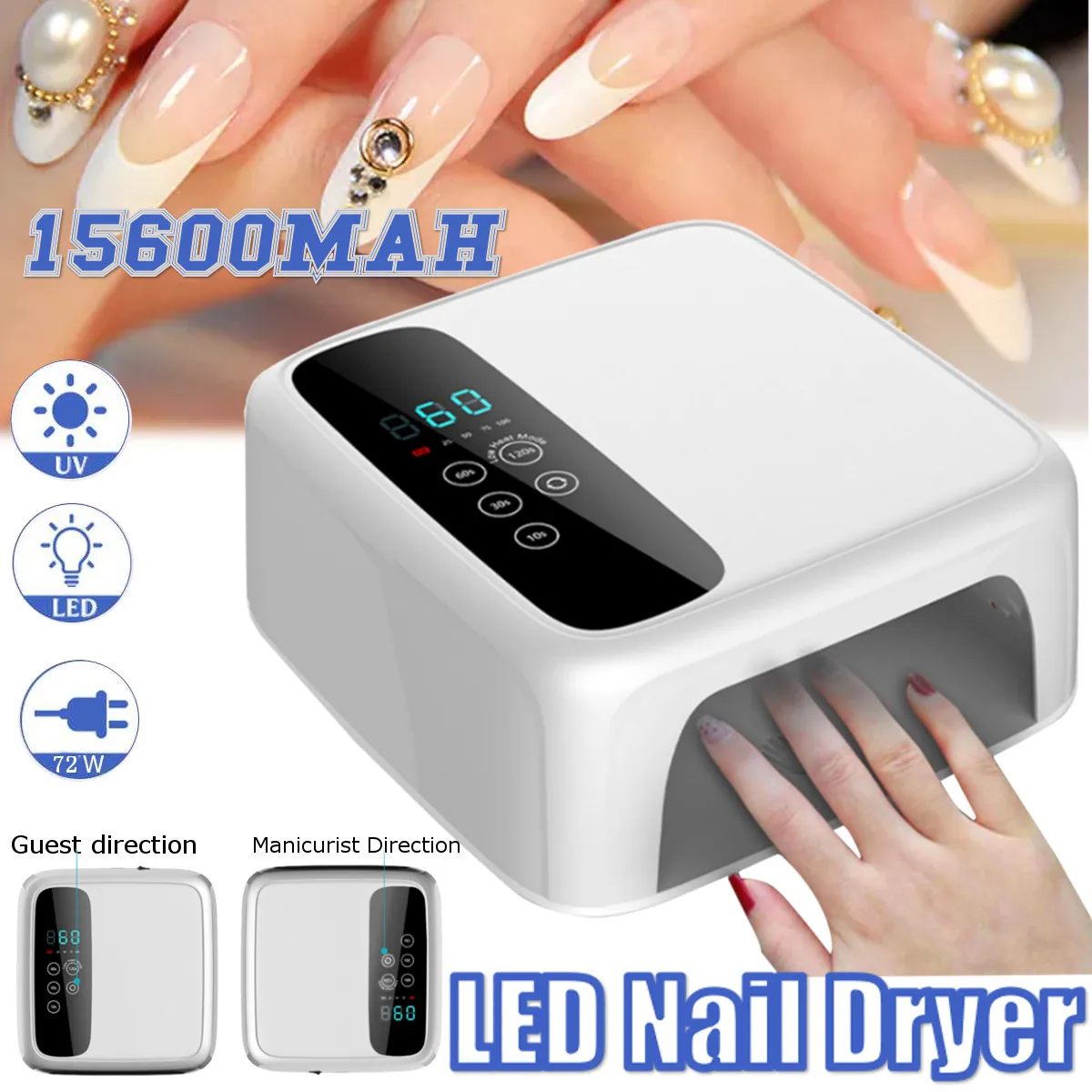 

72W UV LED Lamp For Nails Dryer Sun Light Lamp For Manicure Smart LCD Display For All Gel Nail Polish Nail Art Tools Rechargeab