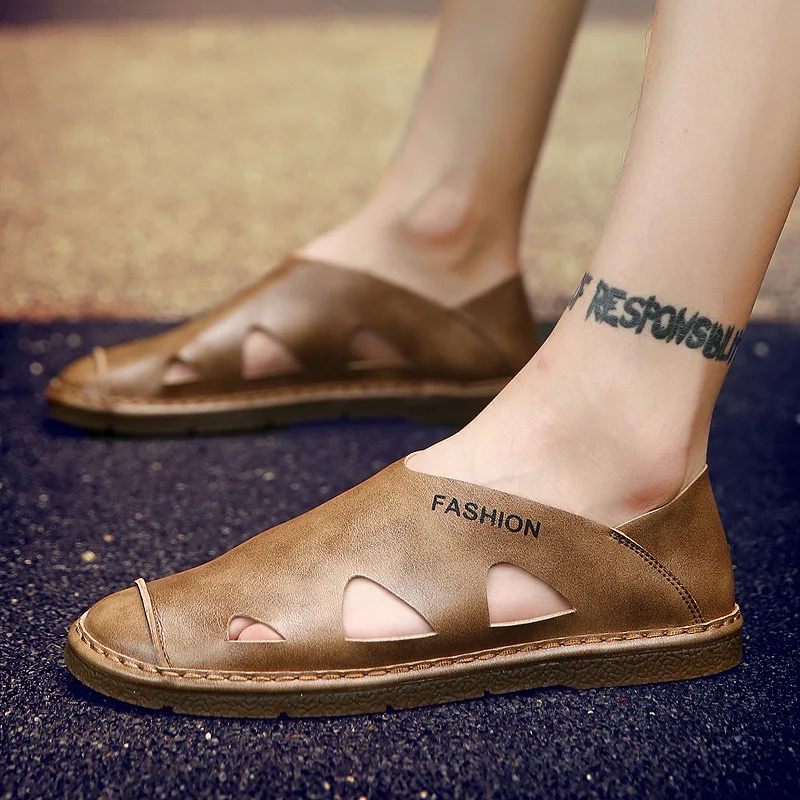 

2019 Summer Outdoor Sandals England Handmade Casual MEN'S Sandals Retro Rome Porous Shoes P