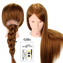 

24'' Makeup Hairdressing Training Mannequin Head Salon Hairstyles Head Model 50% Real Hair Dummy Doll Manikin Head + Clamp
