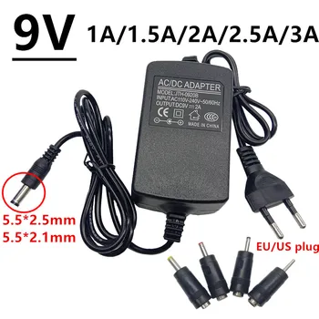 

9V EU US Plug AC DC Power Adapter 9V 1A 1.5A 2A 2.5A 3A 9 Volt Adaptor Power Switching Supply 4pcs 5.5x2.1mm DC Jack Connectors