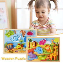 Jouets Montessori 3D en bois pour bébés, Puzzle Animal de dessin animé, planche de Puzzle, jouets éducatifs d'apprentissage pour enfants, nouvelle collection 