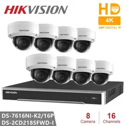 Hikvision DS-2CD2185FWD-I видео наблюдение 8MP H.265 Сетевая купольная камера + Hikvision NVR DS-7616NI-K2/16 P 16CH 16 портов POE