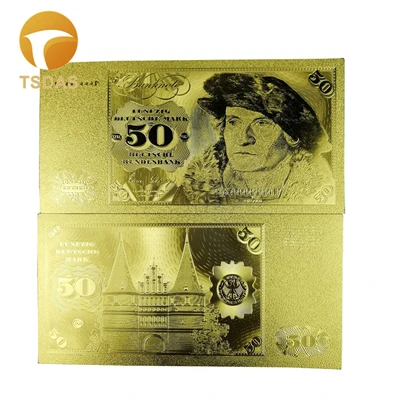 50 Mark Современный тип Позолоченные банкноты 10 шт./лот, ГЕРМАНИЯ 50 Марка 24 К золото банкноты по низкой цене - Цвет: 50 Mark