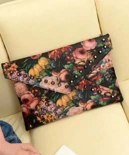 

2018 New Style WOMEN'S Bag Korean-style Magazine Style Rivet Oil Painting Printed Clutch Envelope Shoulder Bag Bag