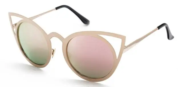 C6 gold pink Дамские большие розовые металлические зеркальные Светоотражающие женские очки кошачий глаз, круглые очки, большая оправа, полые винтажные Роскошные оттенки - Цвет линз: C6 gold pink