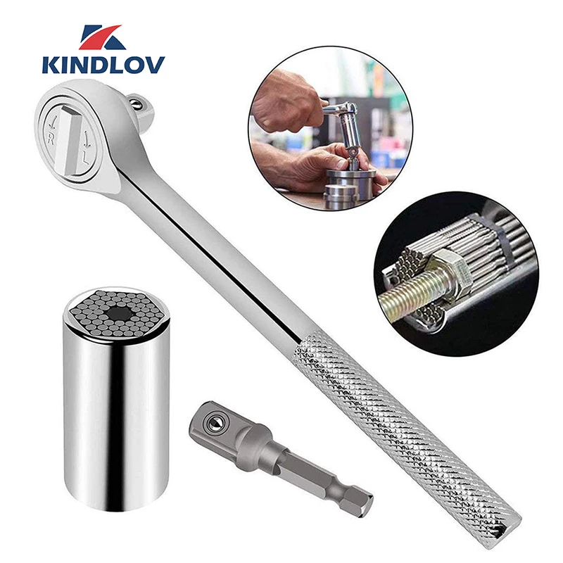 KINDLOV Torque Wrench Head Set Sleeve Socket 7-19mm Power Drill Universal Ratchet Spanner Magic Grip Remove Screws Hand Tools