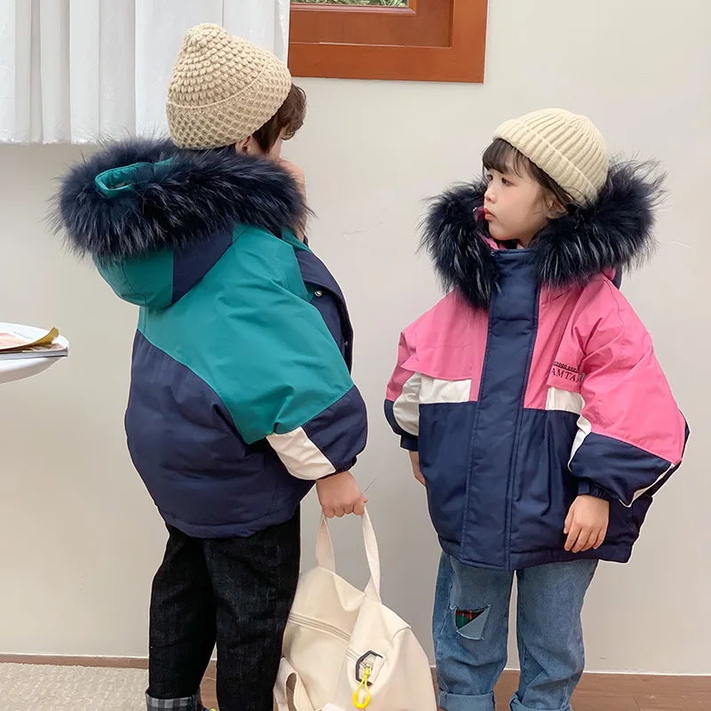 

Children's Big Fur Collar Down Jacket Autumn And Winter Thickening Children's Down Jacket Boys And Girls Down Jacket