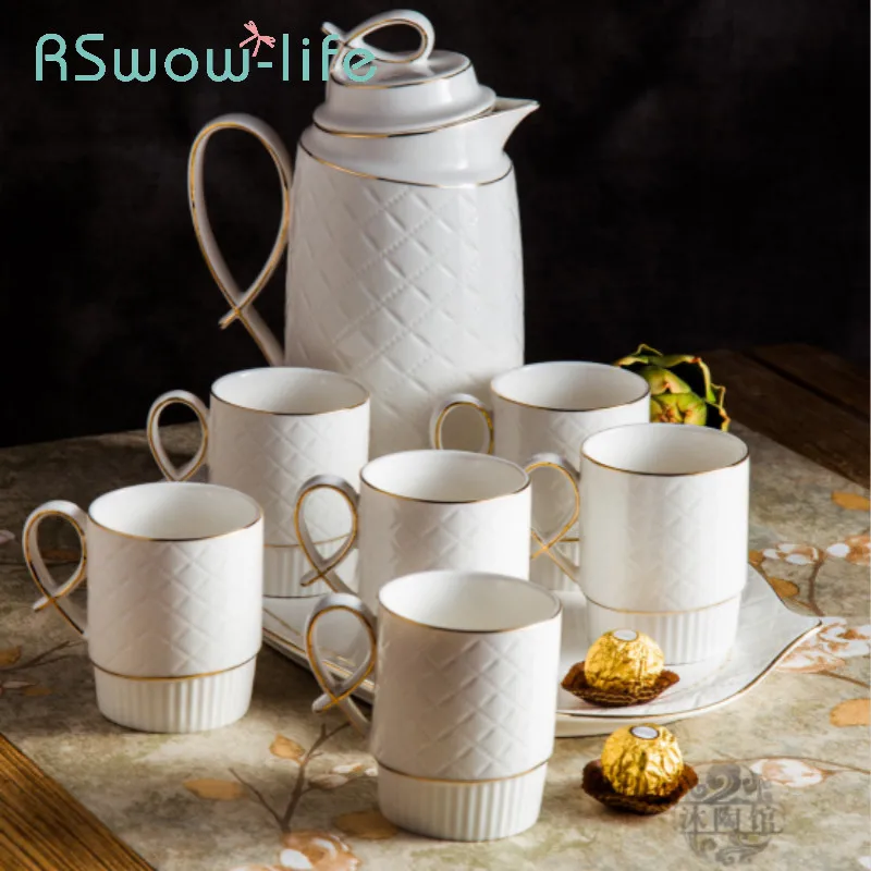 

8Pcs Houseware Set Ceramic Cold Kettle Creative Cooler Heat-resistant Cup Set Cute Mugs Cups and Mugs For Household Products