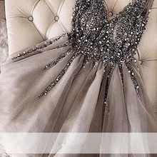 Элегантный Бальные платья а-силуэта с v-образным вырезом короткий мини-Тюль с бусинами кристаллы коктейльные платья