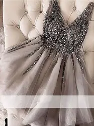 Элегантный 2019 Бальные платья а-силуэта с v-образным вырезом короткий мини-Тюль с бусинами кристаллы коктейльные платья