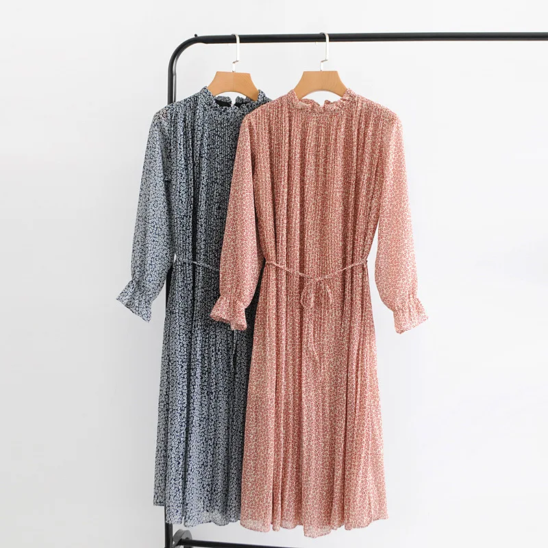 

Western Style WOMEN'S Dress 2019 Summer New Style Lace Collar Floral-Print Lace-up Bell Sleeve Dress