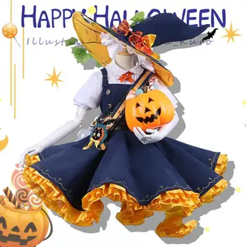 

Halloween Witch Cute Grils Short Ball Dress Exquisite Lady Cosplay Costume Uniform With Pointed Hat For Fairytale Party Prop