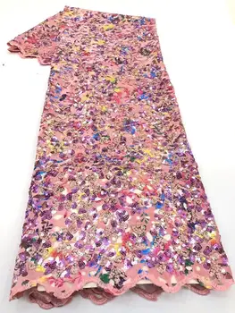 

African Sequins Cord Lace Fabrics Flannel 5 yards Guipure Lace Beaded French Embroidered Rhinestone Lace Fabric Wine Wedding