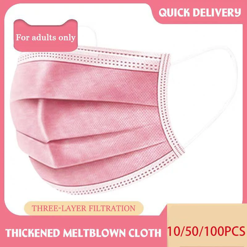 1050100 Pcs Pink Disposable Non-woven 3-layer Face Mask Breathable Masks With Elastic Earband Breathable Adult Mouth Mask (1)