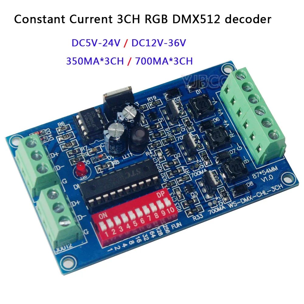 

DC5V-24V/DC12V-36V RGB Constant Current 700ma*3CH 350ma*3CH DMX512 decoder led controller led dimmer For led strip lamp bulb
