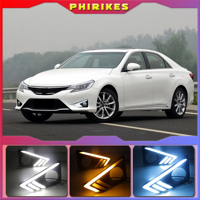 

1Pair For Toyota MARK X REIZ 2013 - 2018 LED Fog Lamp with dynamic Yellow Turn Signal Car DRL Daytime Running Light