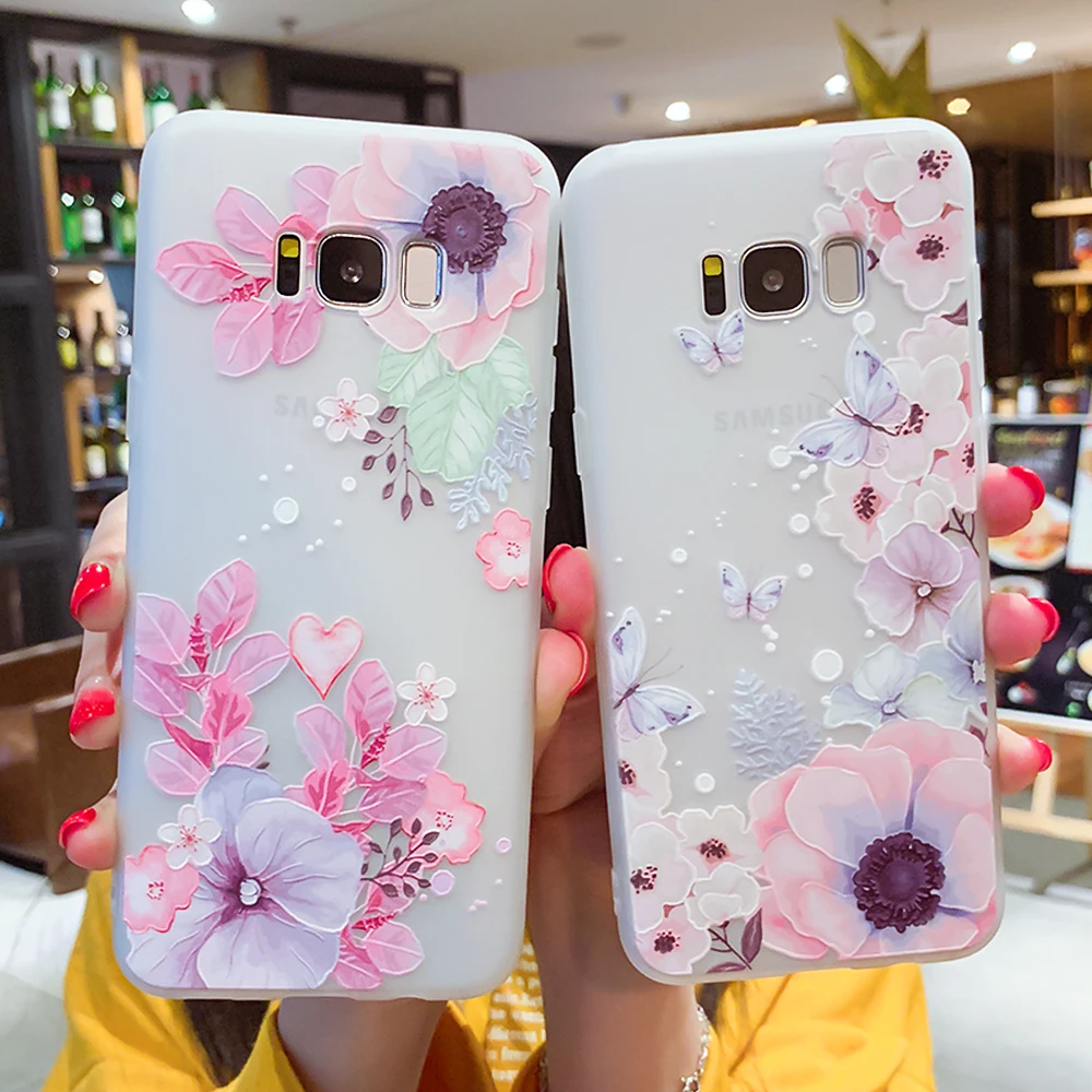 3D рельефный чехол для Samsung Galaxy S7 Edge S8 S9 Plus S10 Lite J7 J3 J5 A5 A9 A7 A8 2018 цветочные