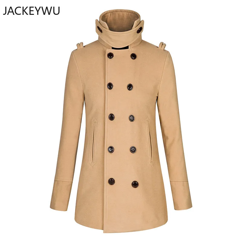 Winter Jacket Men Trench Coat Long Fit Trench Coat Turtleneck Overcoat Woolen Coats Men's Pure Color Casual Fashion Jackets