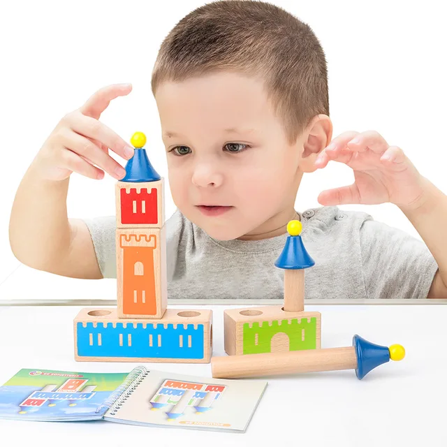 Montessori Kid Toys Wooden Changing Dream Castle Building Blocks IQ Training Games for Children 3d Blocks Gifts for Christmas 2