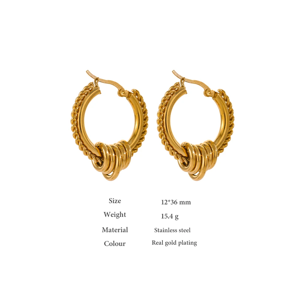 Round Unusual Jewelry Stylish Gold PVD Plated Twisted Huggie Earrings - Image 6