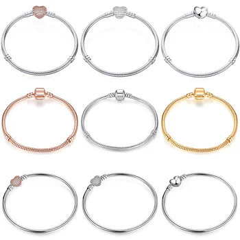 

High Quality Fit pandora snake chain bracelets bead charms original Mickey Minnie berloque fine jewelry for women Pulseiras gift