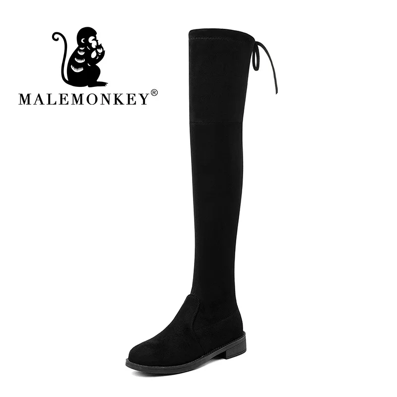 

2019 Women's Boots Autumn and Winter New Over The Knee Boots Sleek Minimalist Comfortable Short Plush Flat Flock Botas Altas