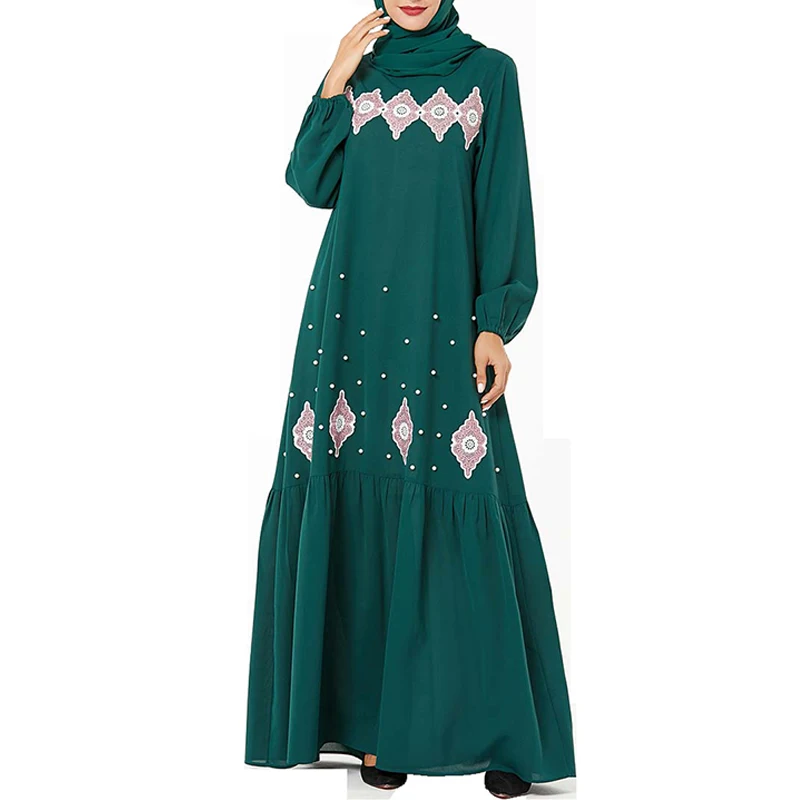 Большие размеры, Арабская абайя Дубайский Мусульманский платье хиджаб, Исламская одежда для женщин, цзилбаб, Восточный халат из марокена, кафтан, турецкие платья Рамадан - Цвет: green dress